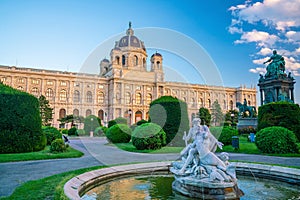 Beautiful view of famous Naturhistorisches Museum Natural History Museum at sunset in Vienna