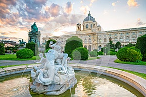 Beautiful view of famous Naturhistorisches Museum Natural History Museum at sunset in Vienna