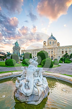 Beautiful view of famous Naturhistorisches Museum Natural History Museum at sunset in Vienna