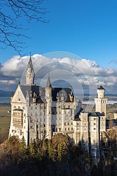 Beautiful view of the famous Neuschwanstein Castle at sunset in winter