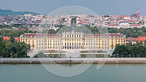 Beautiful view of famous Schonbrunn Palace timelapse with Great Parterre garden in Vienna, Austria