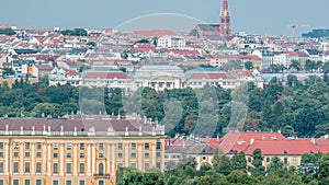 Beautiful view of famous Schonbrunn Palace timelapse with Great Parterre garden in Vienna, Austria