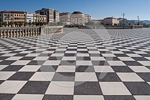 Beautiful view of the famous Terrazza Mascagni and the gazebo on the seafront of Livorno, Tuscany, Italy photo