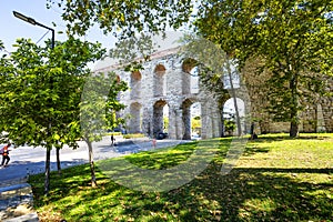 Beautiful view of the famous Valens Aqueduct in Istanbul