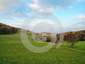 Beautiful view of fields and the Regensberg Castle behind