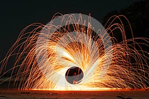 Beautiful view of fire sparks - steel wool