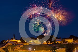 Beautiful view on fireworks in Belgrade night