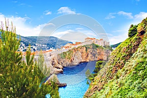 Beautiful view of the fortress wall and the gulf of the historic city of Dubrovnik, Croatia