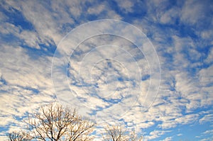 Beautiful view on frosty morning sun rise sky with clouds