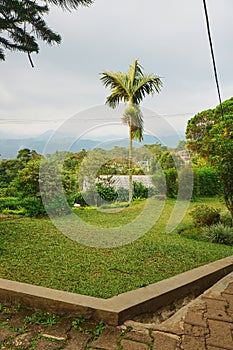 Beautiful view from the garden in front of a villa in Puncak, Bogor, Indonesia.