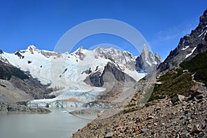 Beautiful view of a glacier and some peaks inside the Los Glaciares National Park, El ChaltÃÂ©n, Argentina photo