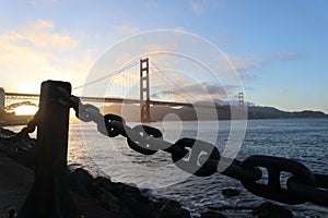 Beautiful view of Golden Gate Bridge San Francisco from Presidio in California at sunset