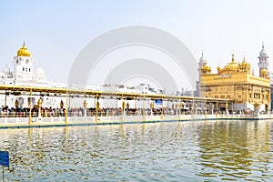 Beautiful view of Golden Temple (Harmandir Sahib) in Amritsar, Punjab, India, Famous indian sikh landmark, Golden Temple