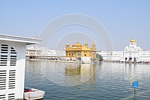 Beautiful view of Golden Temple (Harmandir Sahib) in Amritsar, Punjab, India, Famous indian sikh landmark, Golden Temple