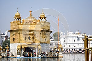 Beautiful view of Golden Temple (Harmandir Sahib) in Amritsar, Punjab, India, Famous indian sikh landmark, Golden Temple