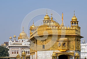 Beautiful view of Golden Temple (Harmandir Sahib) in Amritsar, Punjab, India, Famous indian sikh landmark, Golden Temple