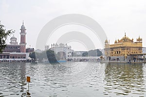 Beautiful view of Golden Temple (Harmandir Sahib) in Amritsar, Punjab, India, Famous indian sikh landmark, Golden Temple