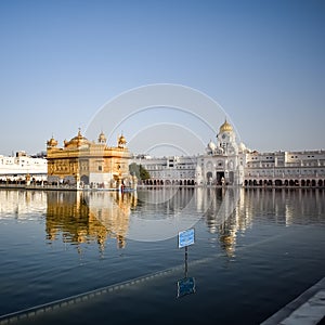 Beautiful view of Golden Temple - Harmandir Sahib in Amritsar, Punjab, India, Famous indian sikh landmark, Golden Temple, the main