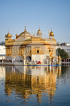 Beautiful view of Golden Temple - Harmandir Sahib in Amritsar, Punjab, India, Famous indian sikh landmark, Golden Temple, the main