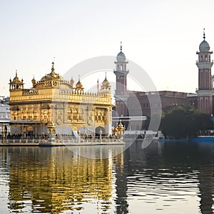 Beautiful view of Golden Temple - Harmandir Sahib in Amritsar, Punjab, India, Famous indian sikh landmark, Golden Temple, the main