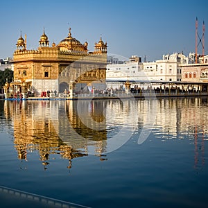 Beautiful view of Golden Temple - Harmandir Sahib in Amritsar, Punjab, India, Famous indian sikh landmark, Golden Temple, the main