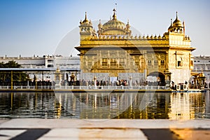 Beautiful view of Golden Temple - Harmandir Sahib in Amritsar, Punjab, India, Famous indian sikh landmark, Golden Temple, the main