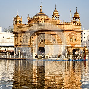 Beautiful view of Golden Temple - Harmandir Sahib in Amritsar, Punjab, India, Famous indian sikh landmark, Golden Temple, the main