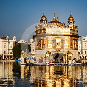 Beautiful view of Golden Temple - Harmandir Sahib in Amritsar, Punjab, India, Famous indian sikh landmark, Golden Temple, the main