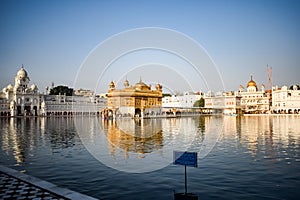 Beautiful view of Golden Temple - Harmandir Sahib in Amritsar, Punjab, India, Famous indian sikh landmark, Golden Temple, the main