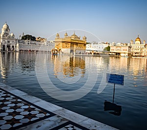 Beautiful view of Golden Temple - Harmandir Sahib in Amritsar, Punjab, India, Famous indian sikh landmark, Golden Temple, the main