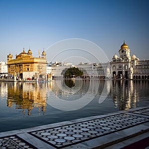 Beautiful view of Golden Temple - Harmandir Sahib in Amritsar, Punjab, India, Famous indian sikh landmark, Golden Temple, the main