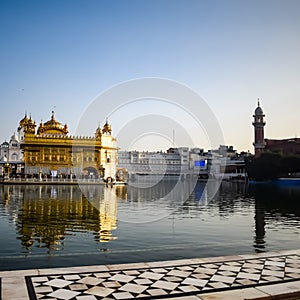 Beautiful view of Golden Temple - Harmandir Sahib in Amritsar, Punjab, India, Famous indian sikh landmark, Golden Temple, the main