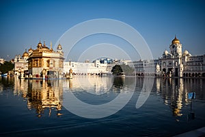 Beautiful view of Golden Temple - Harmandir Sahib in Amritsar, Punjab, India, Famous indian sikh landmark, Golden Temple, the main