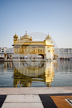 Beautiful view of Golden Temple - Harmandir Sahib in Amritsar, Punjab, India, Famous indian sikh landmark, Golden Temple, the main