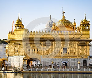 Beautiful view of Golden Temple - Harmandir Sahib in Amritsar, Punjab, India, Famous indian sikh landmark, Golden Temple, the main