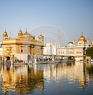 Beautiful view of Golden Temple - Harmandir Sahib in Amritsar, Punjab, India, Famous indian sikh landmark, Golden Temple, the main