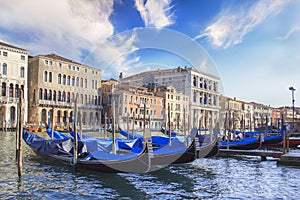 Beautiful view of the gondolas and the Grand Canal, Venice, Italy