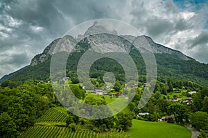 Beautiful view on Gonzen peak located above the city of Sargans