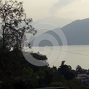 Beautiful view of govind sagar lake in himachal