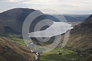 Beautiful view of Great Gable mountain from Wast Water, England.