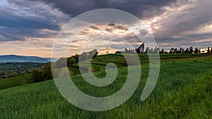 Beautiful view of a green landscape in Hrinovske Lazy of Slovakia in the time of sunset