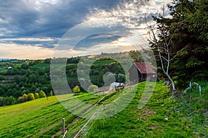 Beautiful view of a green landscape in Hrinovske Lazy of Slovakia in the time of sunset