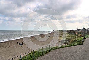 Beautiful view of Greystones South Beach on cloudy day, Greystones, Co. Wicklow, Ireland