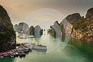 A beautiful view of Ha Long Bay in afternoon photo