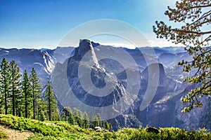 Beautiful view of Half Dome Trail, Yosemite National Park, California, USA. Concept, tourism, travel, nature protection