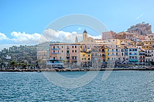 Beautiful view of the harbor town of Porto Santo Stefano in Tuscany, Italy