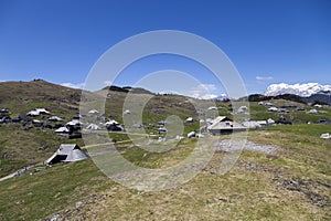 Beautiful view on herdsman village, tableland Velika planina Slovenia