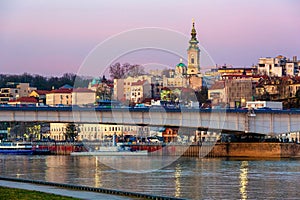 Beautiful view of the historic center of Belgrade on the banks of the Sava River, Serbia