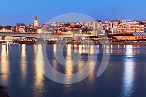 Beautiful view of the historic center of Belgrade on the banks of the Sava River, Serbia