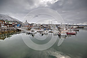 Beautiful view of the historic town of Husavik